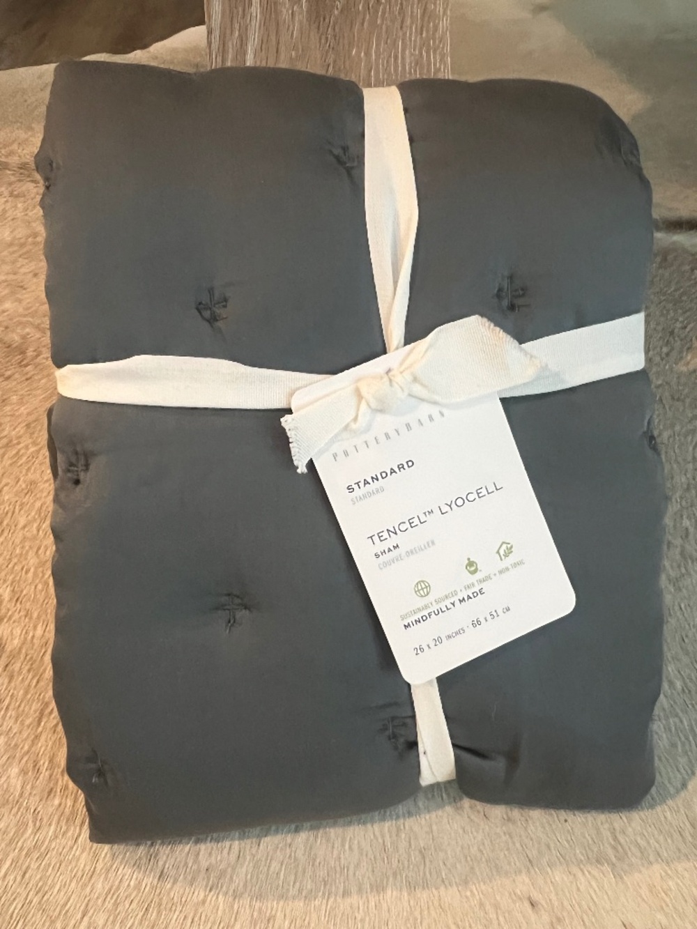 Pottery Barn TENCEL Lyocell Standard/Queen Sham Charcoal Gray NWT